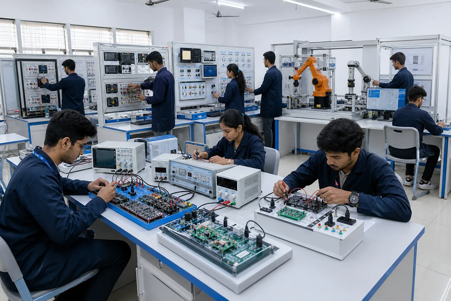 Complete engineering laboratory with electronics and automation trainers