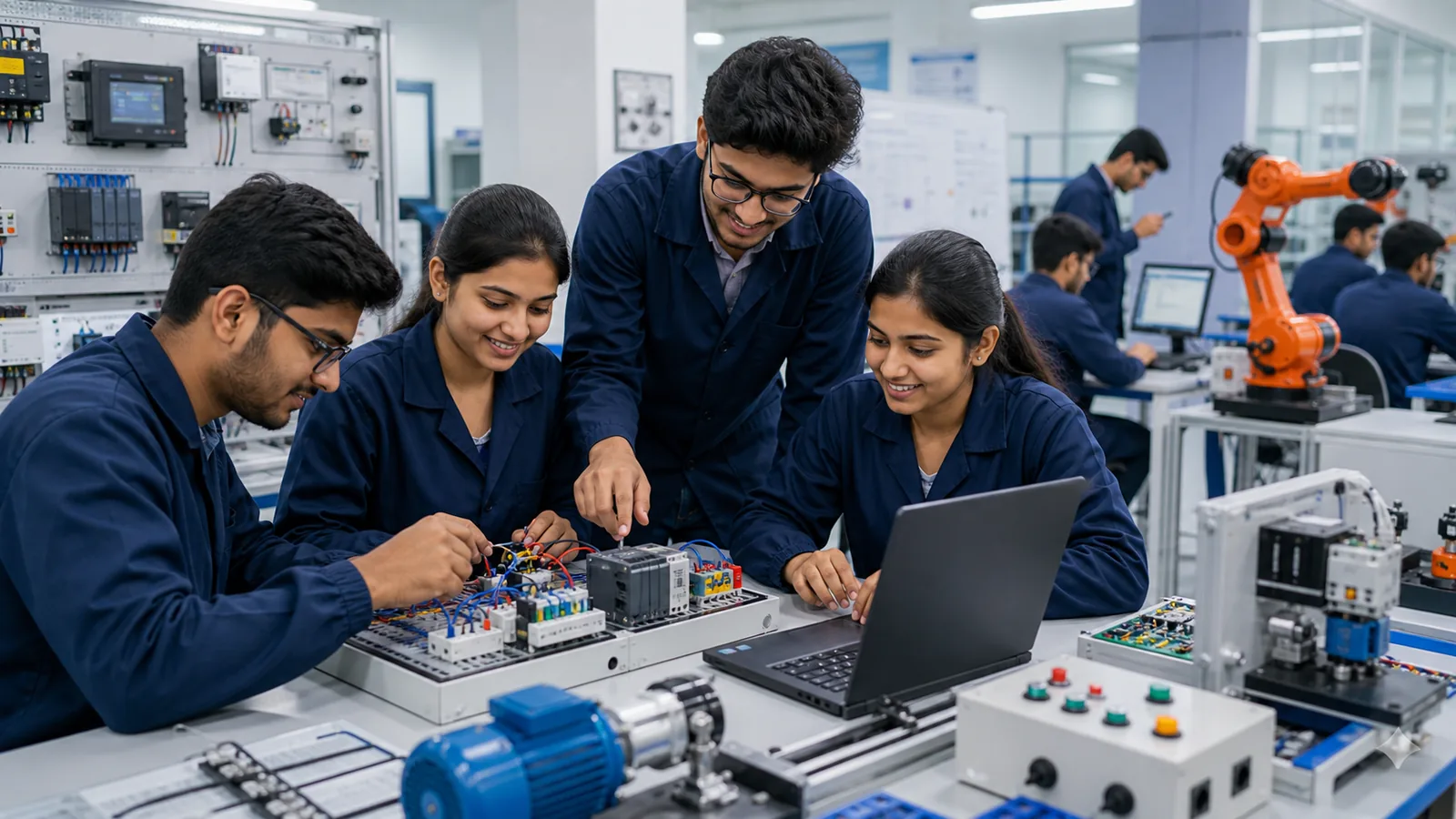Engineering internship students working on industrial technology projects